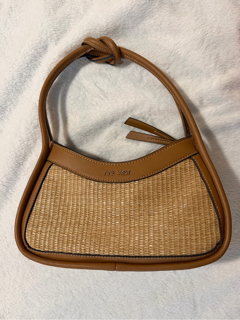 Nine West Tan Woven Shoulder Bag with Faux-Leather Trim